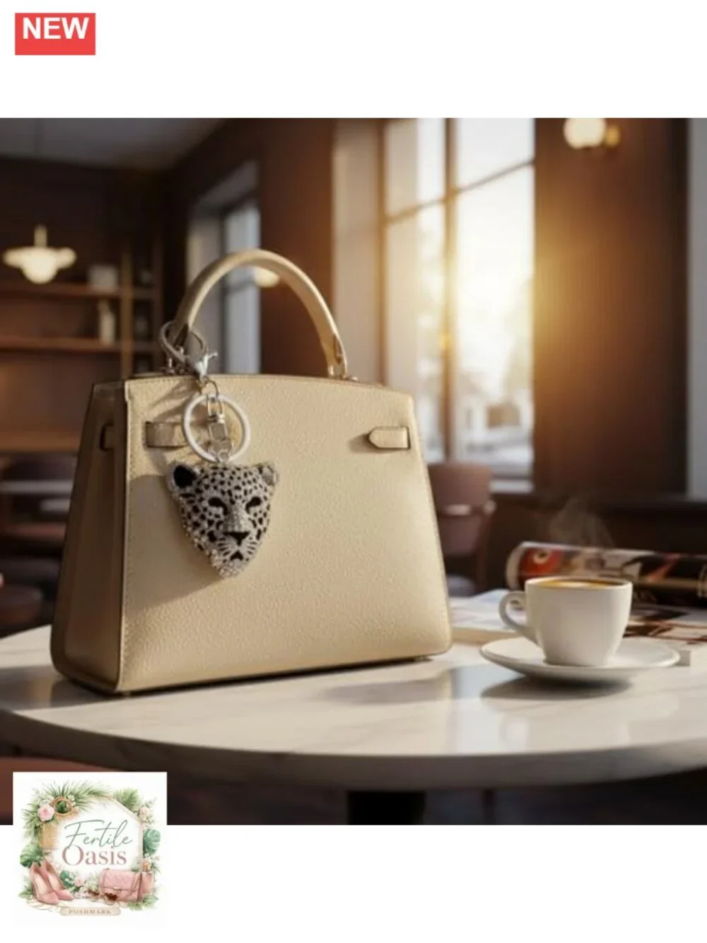 Rhinestone Leopard Head Keychain Purse Charm Pendant
